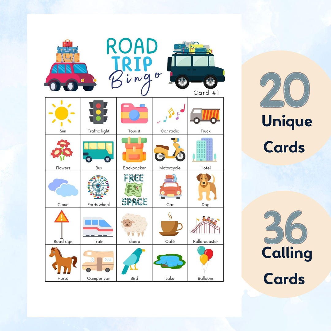 Printable Road Trip Bingo Game for Kids: Kid Car Activities (PDF
