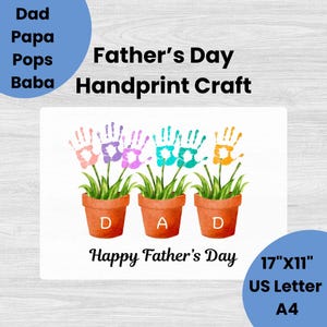 Lavoretto con le impronte delle mani per la festa del papà, attività stampabile con vaso di fiori per la festa del papà, arte con le impronte delle mani per la festa del papà, regalo per papà da parte dei bambini