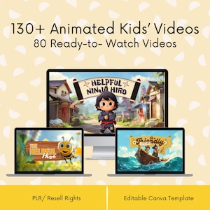 131 Editable Kids' Animated Videos with Voiceover | PLR Resell Rights | Canva Templates | Educational Stories & Science Videos