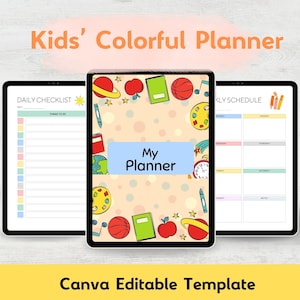 Colorful Kids Planner: Editable Student Organizer, Printable Homeschool Planner A4/US Letter, Canva Editable Template & Printable PDF