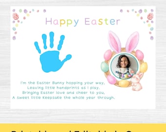 Lembrança de Páscoa com Impressão da Mãozinha, Arte Fotográfica Editável de Coelhinho (Download Digital)
