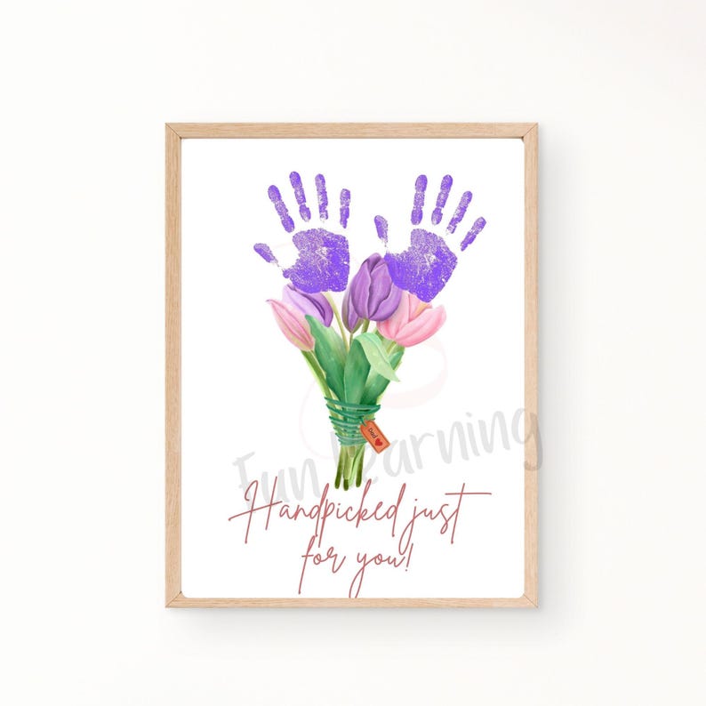 Editable Handprint Flower Bouquet Art Birthday Keepsake (canva