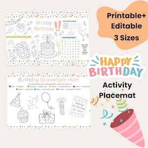 Birthday Activity Placemat: Printable Games, Coloring, Scavenger Hunt (PDF)
