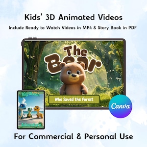 3D Animated Kids&#39; Story Videos: PLR Resell Rights, Canva Editable