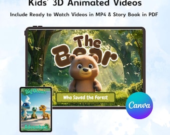 Vídeos de histórias infantis em animação 3D: editáveis no Canva, com direitos de revenda PLR (download digital)