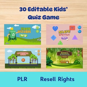30 Editable Games Quizzes for Kids, Interactive Learning Canva Digital Product, Kids Learning Pack Master Resell Rights, PLR Bundle