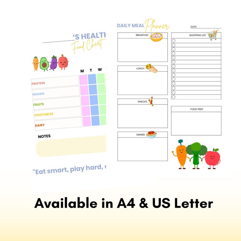 Kids Meal Planner, Kids Food Journal, Healthy Eating Food Tracker, Printable PDF, Instant ...