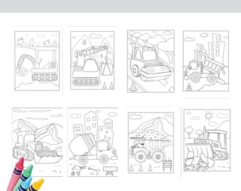 May include: A set of 40 heavy vehicle coloring pages. The pages feature line drawings of construction vehicles like excavators, cement mixers, and dump trucks. The text "40 HEAVY VEHICLE" and "COLORING PAGES" are displayed at the top and bottom.