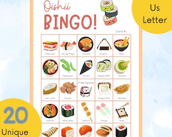 Jogo de Bingo de Sushi: Festa de Comida Japonesa (Download em PDF para impressão)