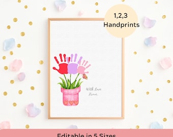Plantilla para maceta con huellas de manos: Regalo editable, ideal para el primer Día de la Madre (Descarga digital)