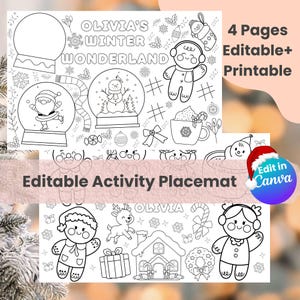 Editable Winter Wonderland Christmas Activity Placemat| Canva Editable Template| Kids Holiday Coloring Game