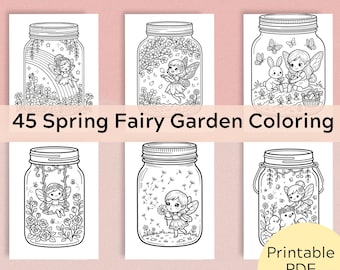 45 desenhos para colorir de jardim de fadas em potes na primavera | Cenas encantadoras, contornos marcantes (Download em PDF)