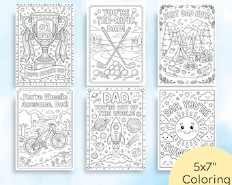 Tarjetas para colorear imprimibles para el Día del Padre, regalo hecho a mano por los niños (5 x 7 pulgadas)
