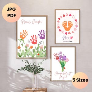 Arte con huellas de manos para el Día de la Madre para Nana, hecho por niños, bonito regalo con huellas de manos para Nana, regalo para el Día de la Madre para niños, tarjeta imprimible para el Día de la Madre.