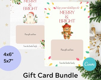 Porta-cartões de presente de Natal "Feliz e Brilhante" | Modelo editável do Canva