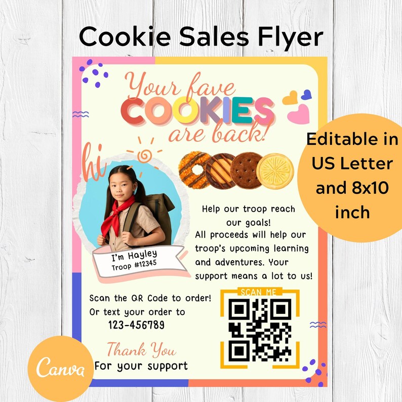 Editable Cookie Sales Flyer, Fundraising Template (canva Digital ...