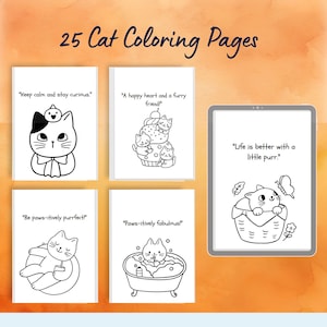 Printable Cat Coloring Pages for Kids, Kawaii Cat Coloring Pages, Cute Easy Simple Coloring Pages for Preschoolers, Toddler Cat Coloring
