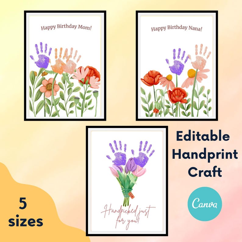 Editable Handprint Flower Bouquet Art: Birthday Keepsake (canva ...