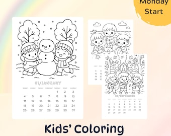 Calendário Infantil para Colorir 2026 para Imprimir, Planejador de Atividades para Crianças, Páginas Divertidas para Cada Estação do Ano