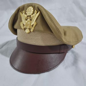 WW2 US Army Aircorps Military Airforce Officers Khaki Crusher Visor Hat Cap Repr