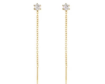 Pendientes colgantes de plata de ley chapados en oro de 24k con circonitas cúbicas