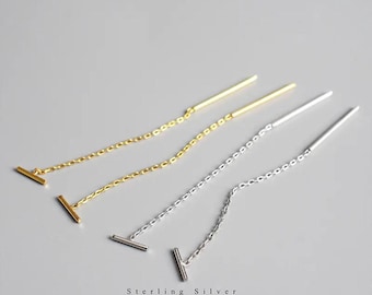 Pendientes colgantes de barra de plata de ley chapados en oro de 24k