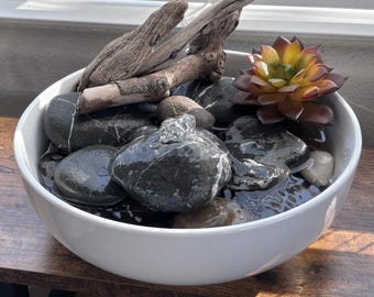 The Cove | Living Stone Tabletop Fountain | Handcrafted Meditation Fountain | Modern Biophilic Zen Water Feature | Coastal Stone Art