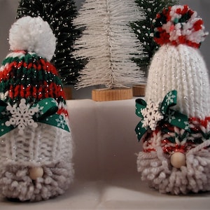 Knitted Hat - Holiday/Winter Gnomes - Pale Gray Beard (set of 2)