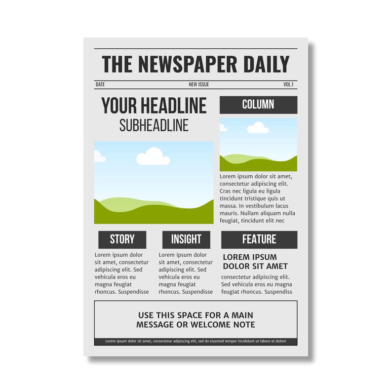 Editable Front Page Newspaper Canva Template Business Newspaper
