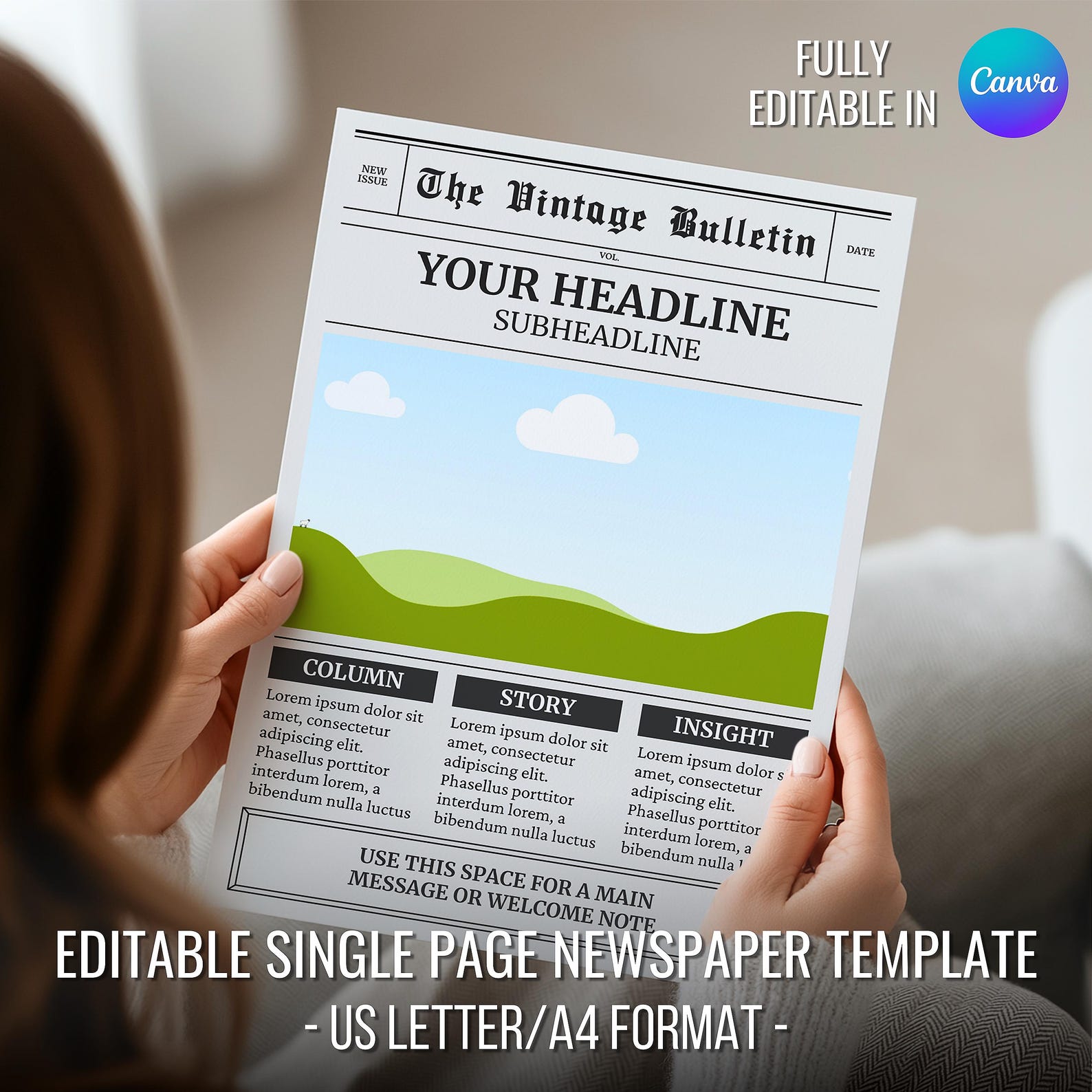 Editable Front Page Newspaper Canva Template | Business Newspaper ...