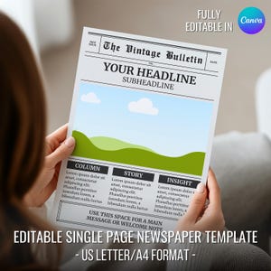 Editable Front Page Newspaper Canva Template | Business Newspaper Templates | Printable Fake Newspaper template | Gift & Keepsake for Event