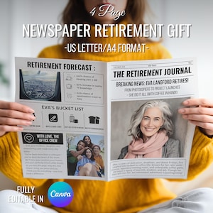 Editable Canva Retirement Newspaper template | retirement party invitation | Gift For Retirement |Printable Gift|Retirement Party Decoration