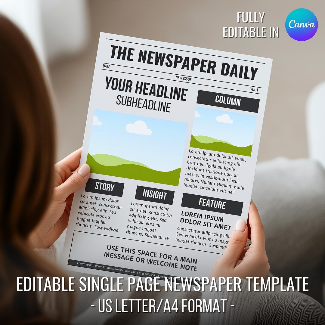 Editable Front Page Newspaper Canva Template Business Newspaper