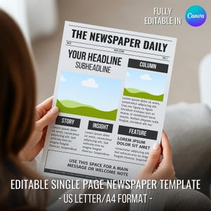 Editable Front Page Newspaper Canva Template, Business Newspaper Templates, Printable Fake Newspaper template, Gift & Keepsake for Event