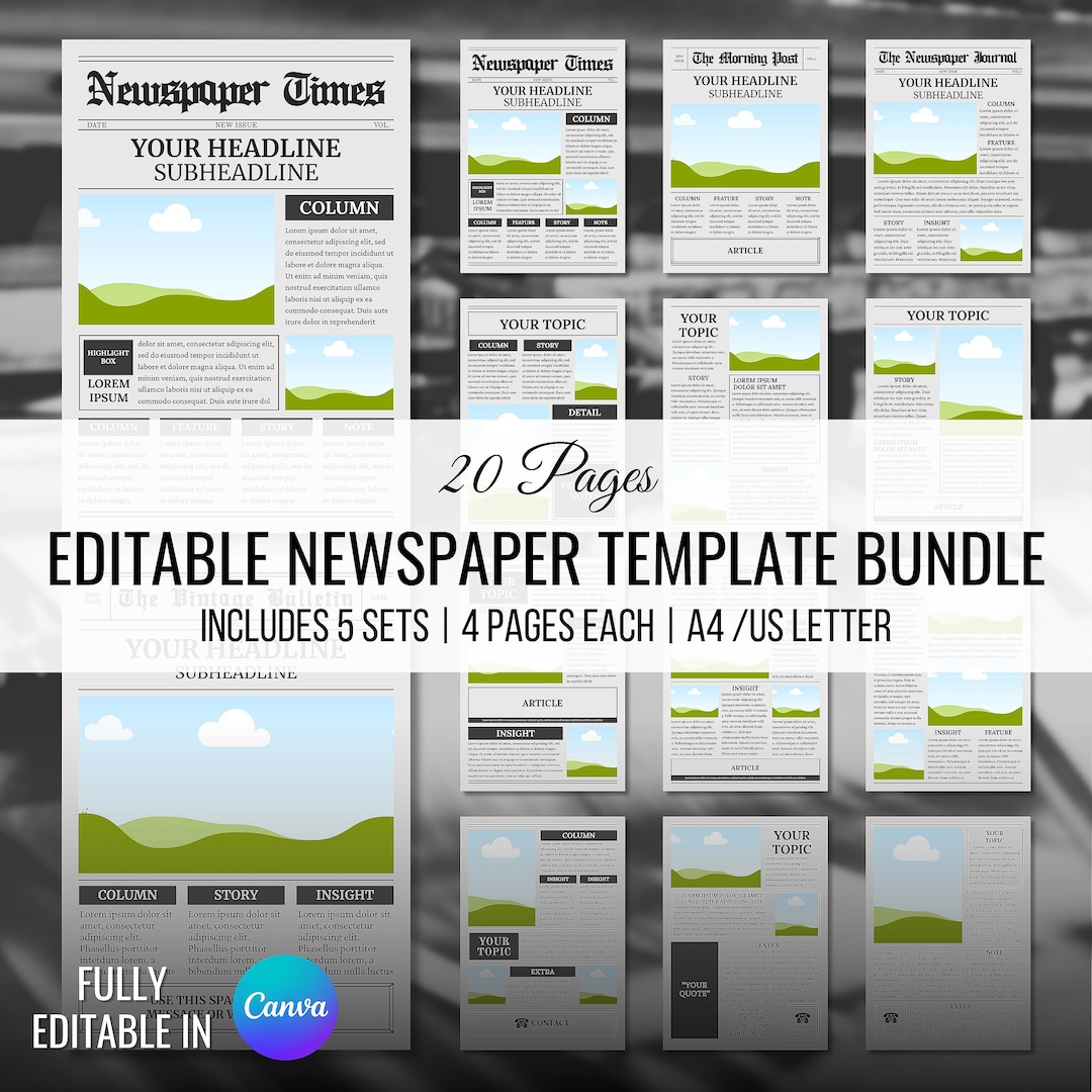 Editable Newspaper Canva Template Bundle|printable Fake Newspaper ...