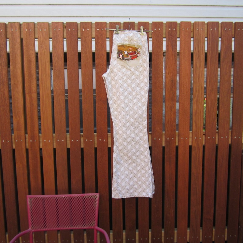 Size 12-14 Vintage Fabric Ladies Beige flare pants