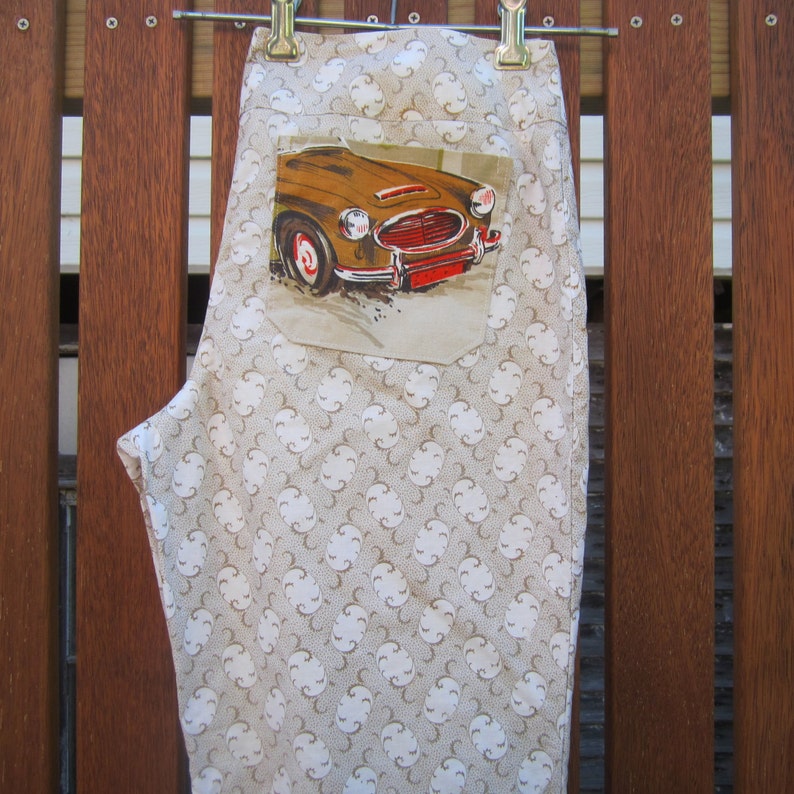 Size 12-14 Vintage Fabric Ladies Beige flare pants