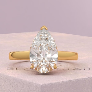 2 Carat Pear Cut Lab Grown Diamond Ring / Pear Shaped Engagement Ring / 2 CT Solitaire Ring / Minimalist Ring / 14K Gold Thin Dainty Ring