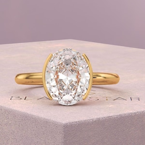 2 Carat Oval Lab Grown Diamond Solitaire Ring / Bezel Set Diamond Engagement Ring / 2ct Oval Split Shank Ring / Bezel Set Oval Diamond Ring