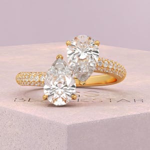 Pear Cut Lab Grown Diamond Toi Et Moi Wedding Ring,Two Stone 2Ct Engagement Ring,Certified Diamond Ring,Unique Anniversary Ring,Gift For Her