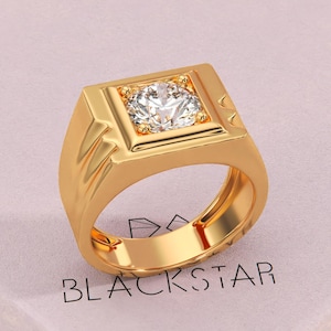Men&#39;s Statement Ring Round Cut Lab Grown Diamond Vintage Engagement Ring Certified Diamond Wedding Ring Anniversary Gift For Him Gold Ring