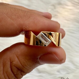 Men’s Statement Ring 7×3.50 MM Baguette Cut Lab-Grown Diamond | 14K Gold Solitaire Engagement & Wedding Band, Wedding Ring, Anniversary Gift Bild 2