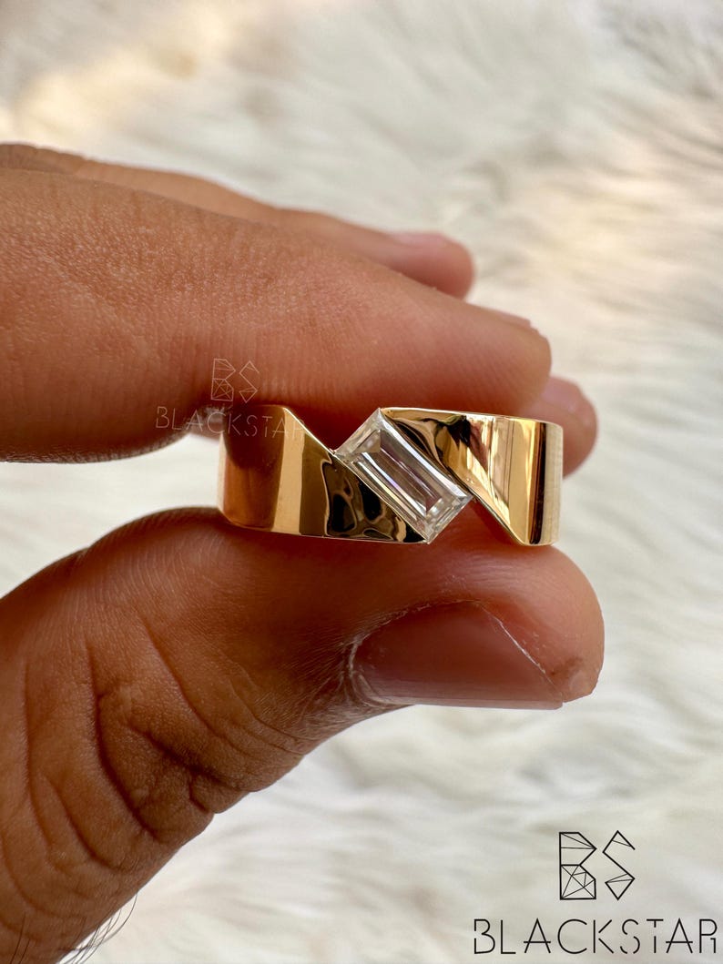 Men’s Statement Ring 7×3.50 MM Baguette Cut Lab-Grown Diamond | 14K Gold Solitaire Engagement & Wedding Band, Wedding Ring, Anniversary Gift Bild 2