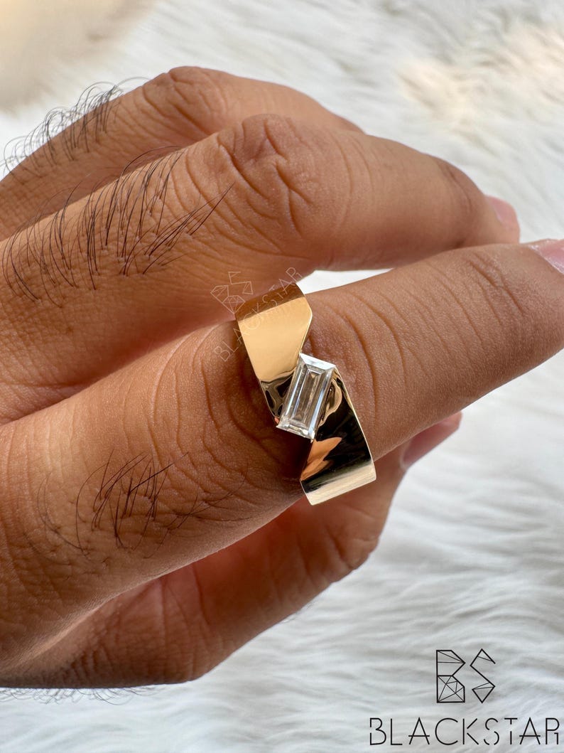 Men’s Statement Ring 7×3.50 MM Baguette Cut Lab-Grown Diamond | 14K Gold Solitaire Engagement & Wedding Band, Wedding Ring, Anniversary Gift Bild 1
