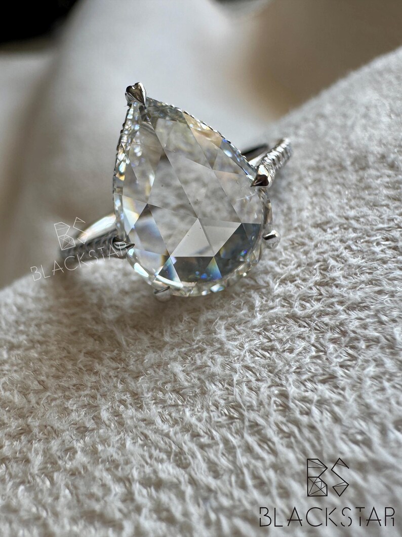 Rose Cut Diamond Solitaire Engagement Ring,3 to 5 Ct Lab Grown Diamond Wedding Ring,Vintage Style Ring for Women,14k white Gold Ring for Her imagen 13