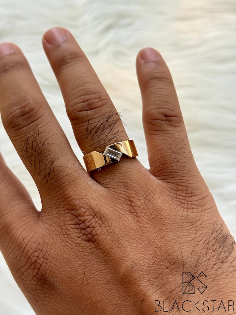 Men’s Statement Ring 7×3.50 MM Baguette Cut Lab-Grown Diamond | 14K Gold Solitaire Engagement & Wedding Band, Wedding Ring, Anniversary Gift Bild 9