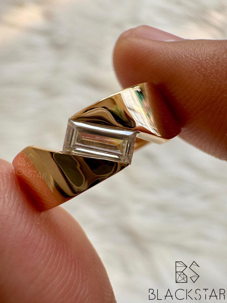 Men’s Statement Ring 7×3.50 MM Baguette Cut Lab-Grown Diamond | 14K Gold Solitaire Engagement & Wedding Band, Wedding Ring, Anniversary Gift Bild 5