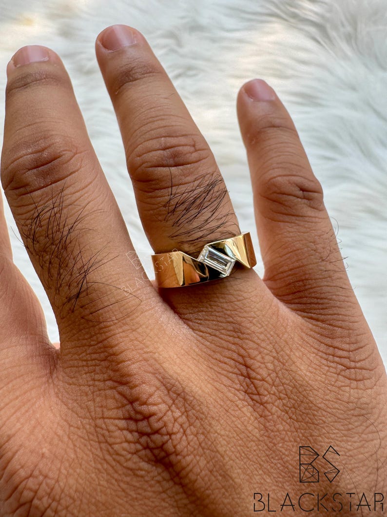 Men’s Statement Ring 7×3.50 MM Baguette Cut Lab-Grown Diamond | 14K Gold Solitaire Engagement & Wedding Band, Wedding Ring, Anniversary Gift Bild 7
