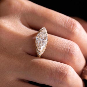 Marquise Cut Lab Grown Diamond Engagement Ring | 14K Gold Solitaire Halo Ring | Anniversary Gift | Wedding Ring for Her | IGI Certified