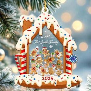 Personalized Gingerbread House Kids Ornament, Custom First Christmas Kids Ornament 2025, 1st Christmas Ornament, 4D Shake Kids Girl Ornament